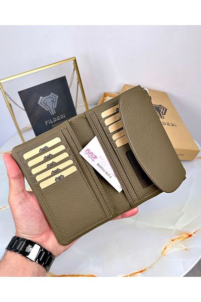 Fil Deri Genuine Leather Women's Wallet - with Magnet, Card Holder, Multiple Compartments and Coin Compartment