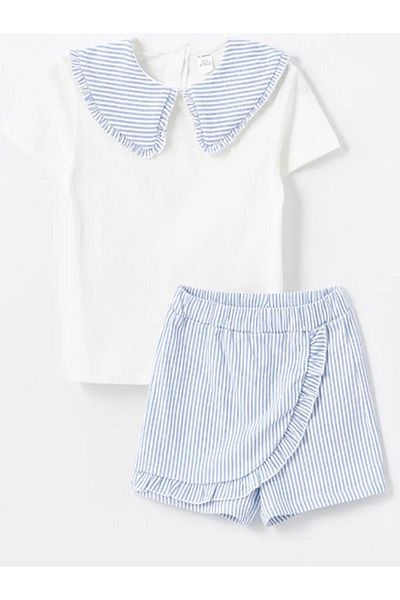 LC Waikiki LCW Baby - Striped Baby Collar Baby Girl Blouse and Shorts Set 2 Pieces