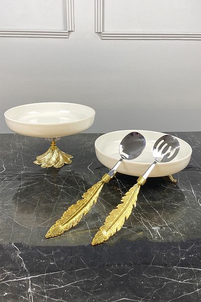 MAY HOME 2-Piece Candle Footed Porcelain Presentation Bowl and Serving Set