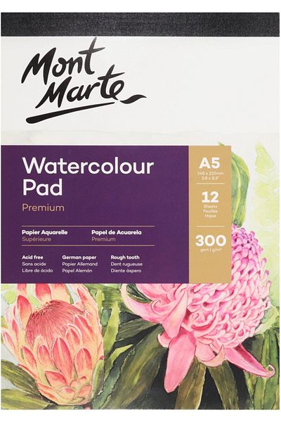 Mont Marte MM Watercolor Premium A5 Paper - Pad German, 300gr, 12 Sheets