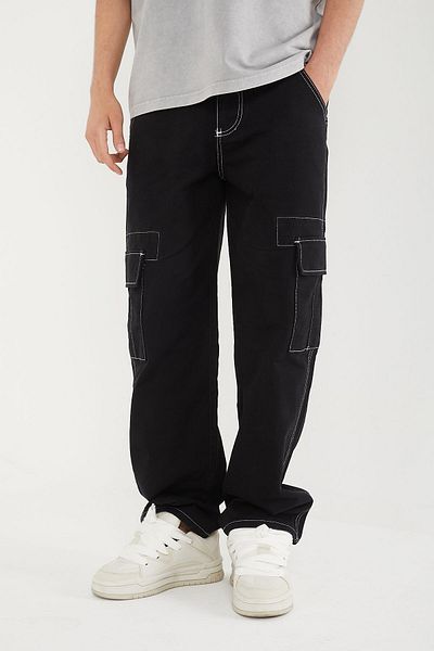 DİFRANSEL Black Baggy Men's Trousers - Cargo Pocket