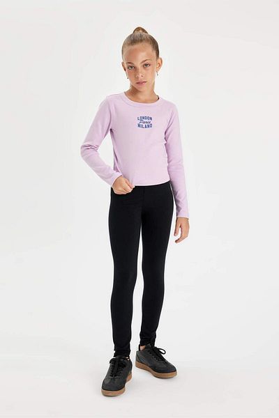 DeFacto Girl's Long Length Black Basic Solid Leggings A6907A824Au