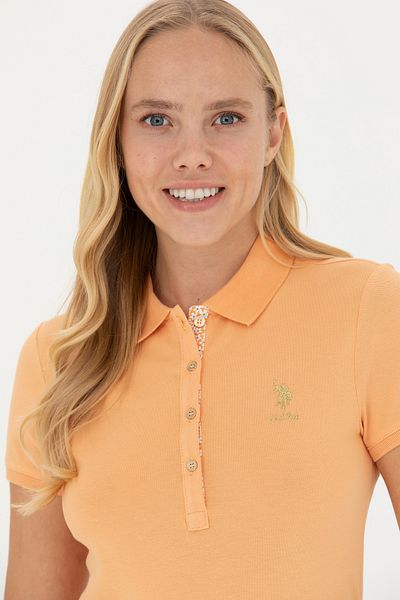U.S. Polo Assn. Tricou portocaliu de bază cu gât polo pentru femei