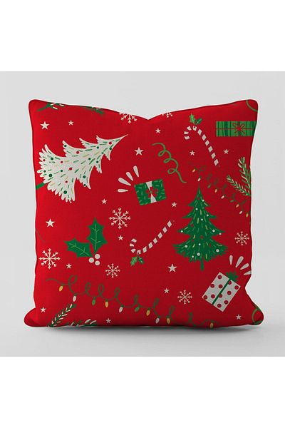 SH Seray Home New Year Christmas 45x45 Cm Velvet, Soft Textured Double Sided Patterned Throw Pillow Cover