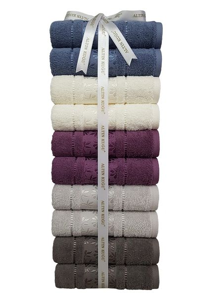 Özdilek Blossom Özdilek Towel - 10 Pieces Anthracite Gray and Cream Indigo