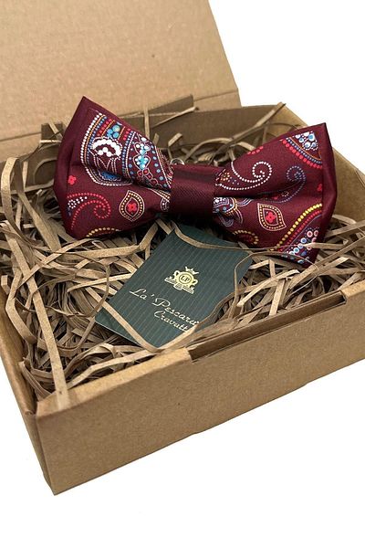 La Pescara Burgundy Shawl Pattern Bow Tie P1714