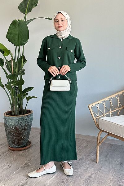 InStyle طقم سترة وفستان منسوج من الزمرد
