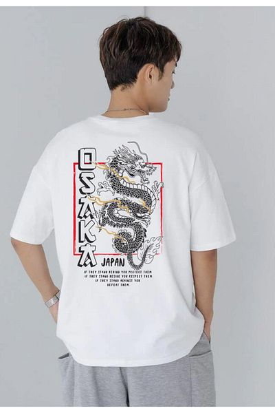 DEEPSENCE Unisex Oversize T-shirt Osaka Back Print Λευκό
