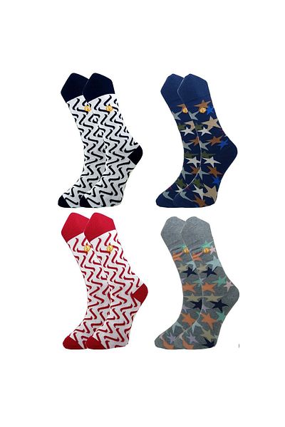 Mugan Colorful Casual Patterned Cotton Seamless Men's Socks (4 PAIRS)