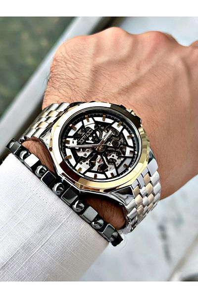 Reward Men's Silver Color Automatic Wrist Watch and Steel Cord - Bracelet Included