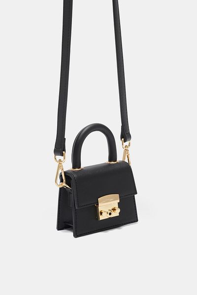 Black Ribbon Geantă Queen Mini neagră mică cu fermoar