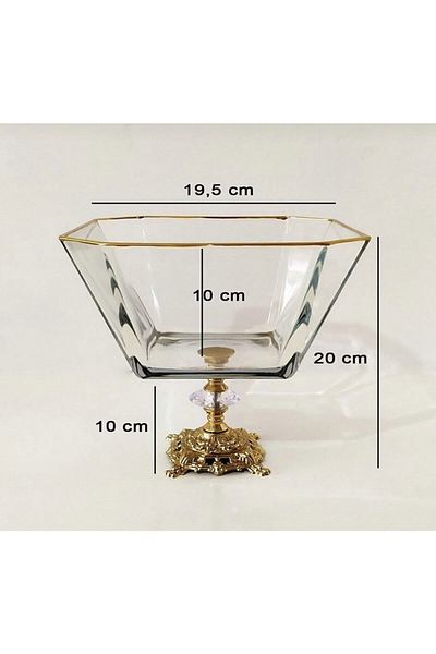 Paşabahçe Large Size Bowl with Metal Legs and Gold Detail - Presentation - Service - Salad Bowl
