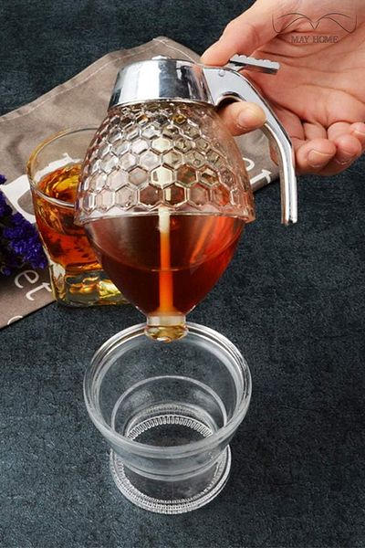 MAY HOME Glass Honey Matic Pump Honey Pot - Honey Sugar Bowl Sauce Bowl