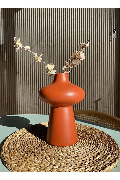 AstreHome Brick Color Ceramic Natural Vase - Minimalist Design, Length:22Cm X Width:16Cm
