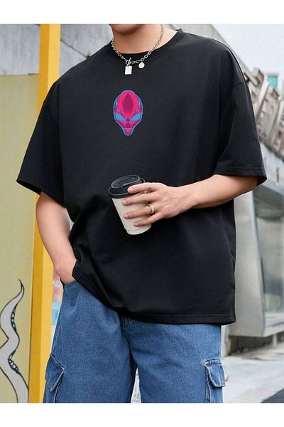 DEEPSENCE Μαύρο μπλουζάκι Unisex Oversize - ALİEN Back Print