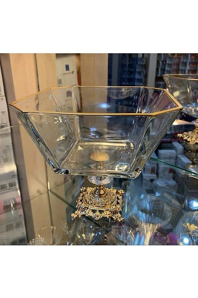 Paşabahçe Large Size Bowl with Metal Legs and Gold Detail - Presentation - Service - Salad Bowl