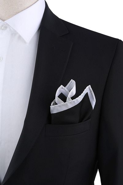 La Pescara White Detailed Microfiber Plain Black Men's Pocket Handkerchief Sps443