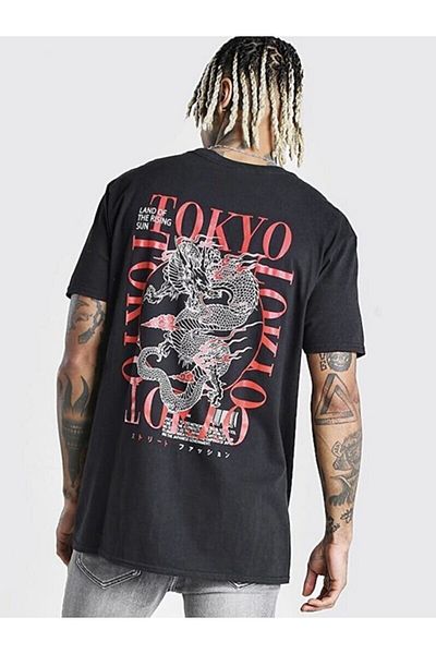 DEEPSENCE Tokyo DRAGON Unisex Oversize Μαύρο T-shirt - Εκτύπωση πίσω