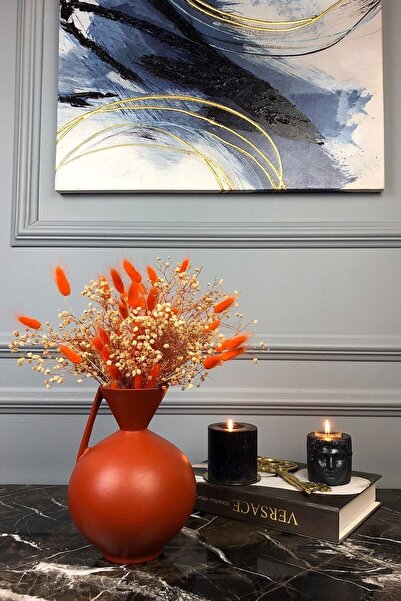 AstreHome Modern Tombul Seramik Vazo- Kiremit Rengi - 20 Cm