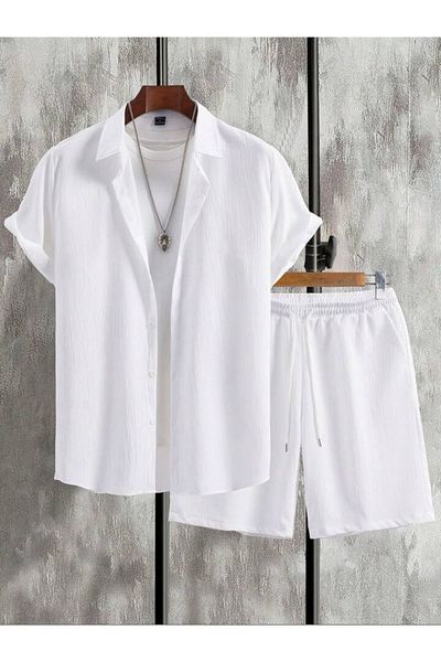 DWN WEAR Men's Shirt and Shorts Set - Wrapped Crinkle Fabric, Summer Lycra