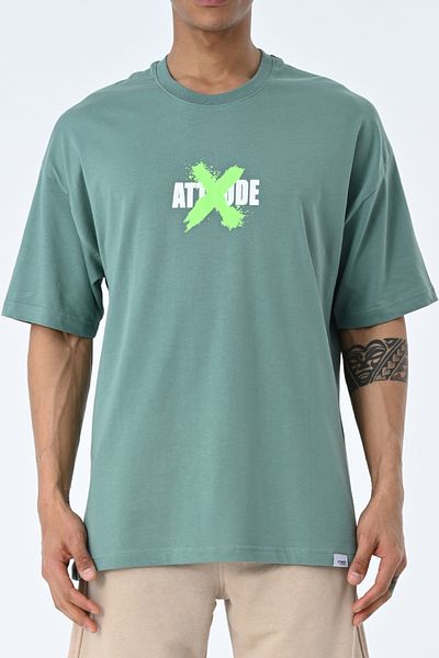 AMAZING CRASH Μπλουζάκι Unisex με στάμπα με πράσινο λαιμόκοψη μπροστά πίσω