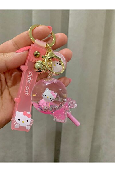 Meyra Accessories 1 Adet Lüx Içi Sulu Anahtarlık Pembe Hello Kitty Içi Sulu Milkshake Çanta Süsü Anahtarlık