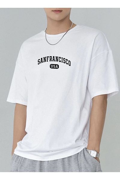 DEEPSENCE Μπλουζάκι Unisex Oversize Sanfrancısco με στάμπα λευκό μπροστά