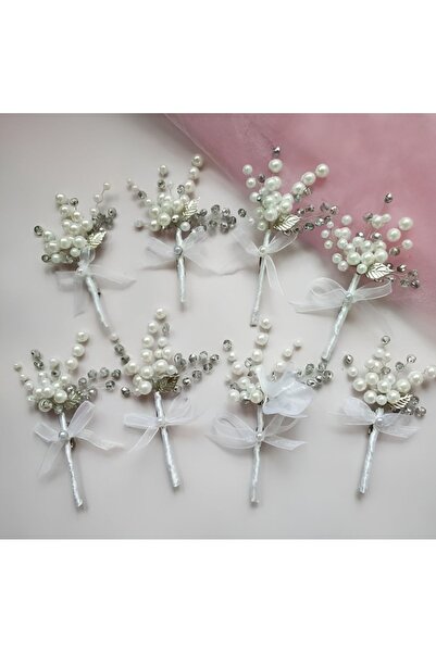 ACAR AKSESUAR Incili Ve Gümüş Yapraklı Iğnelikli Damat Yaka Şık Damat Yaka Çi...