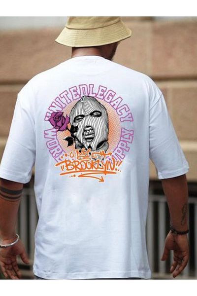 DEEPSENCE BROOKLYN Unisex Oversize Λευκό T-shirt - Εκτύπωση στην πλάτη