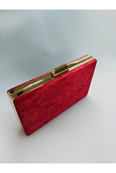 bsc Kırmızı Kadife Altın Kasalı Abiye Çanta
