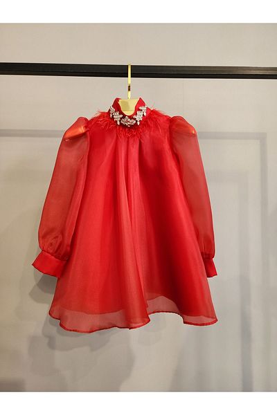 SCSTİL RED ORGANZE COATED NECK FAIRY DRESS