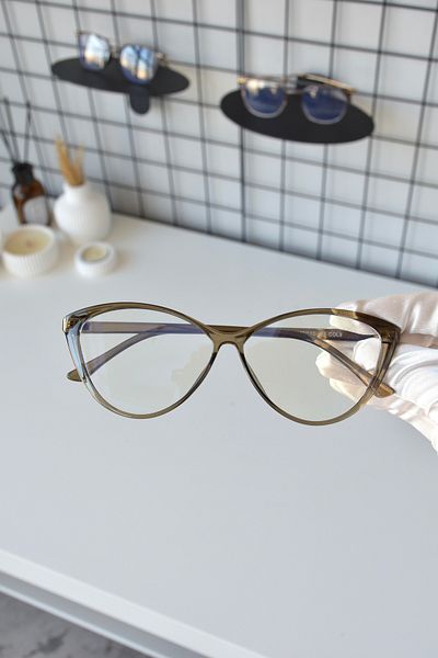 LOOKUP NEW Green Cat Eye Unisex Glasses - Transparent Blue, Light Protection, Blue Block with Filter