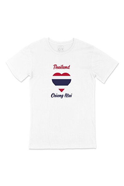 Cix Bangkok Tajland Zastava Srce Džep Logo Dizajn Bela Majica