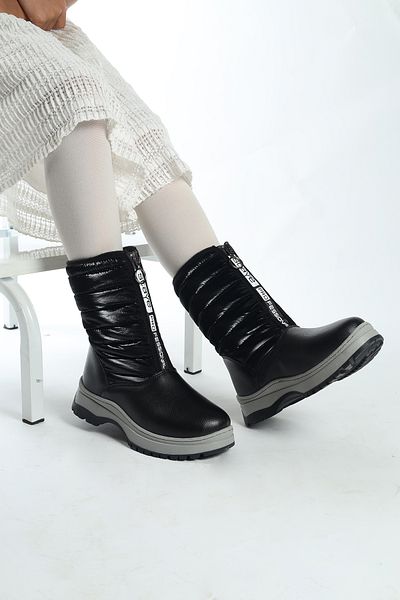Moda Lime Cizme impermeabile pentru copii unisex cu talpă înaltă - Cizme de iarnă cu model alb
