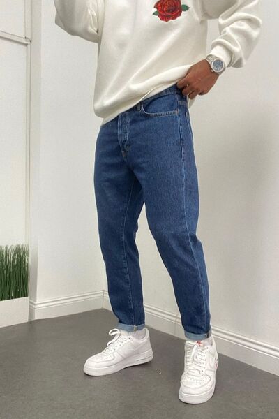 NO61 MAN Boyfriend Düz Mavi Rahat Kalıp Kot Pantolon