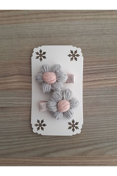 Accessories 2-Piece Knitted Daisy Clip Buckle Set for Baby Girl and Child - Handmade