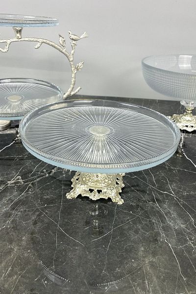 MAY HOME 3-Piece Glass Serving Serving Set with Legs & Fruit Cookies Cookie Cake Dessert Bowl Plate Set