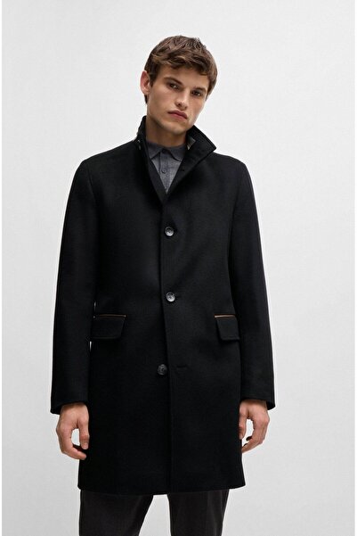 BOSS Erkek Marka Logolu Uzun Kollu Cepli Fermuar Kapamalı Siyah Mont 50525772...