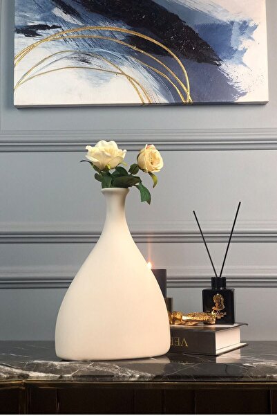 AstreHome Seramik Asimetrik El Yapımı Vazo-bej Rengi