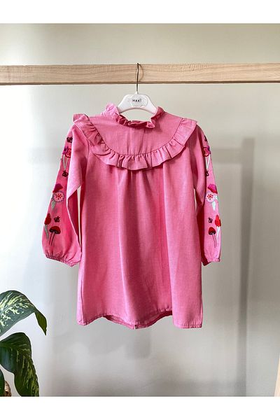 haki dükkan Pink Embroidered Dress