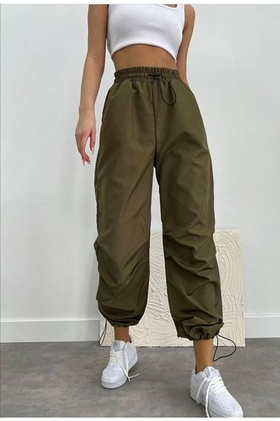 Lixera High Waist Elastic Waist Khaki Parachute Pants (Order as Our Table)