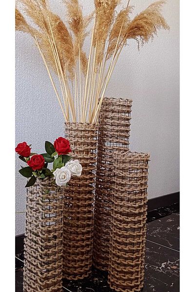 Egindra Rope-Wicker 4-Piece Vase Set Pampas Vase Set