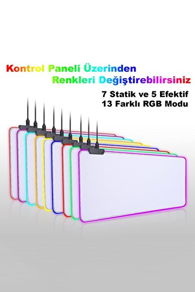 Xrades Beyaz RGB Mousepad 80x30 cm 13 farklı renk modu Su geçirmez oyuncu gaming XL mausepad