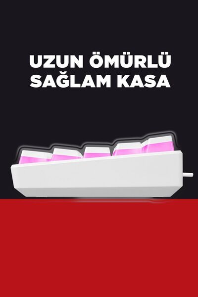 Rampage Klavye Oyuncu Klavyesi Kb-r135 Parvus Beyaz Type-c Bağlantılı Rgb Puding Tuşlu Brown Switch Us