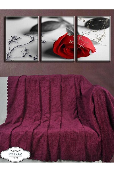 POYRAZ لامعة منقوشة الشنيل البرقوق مزدوجة الوجهين أريكة غطاء سرير التفاف