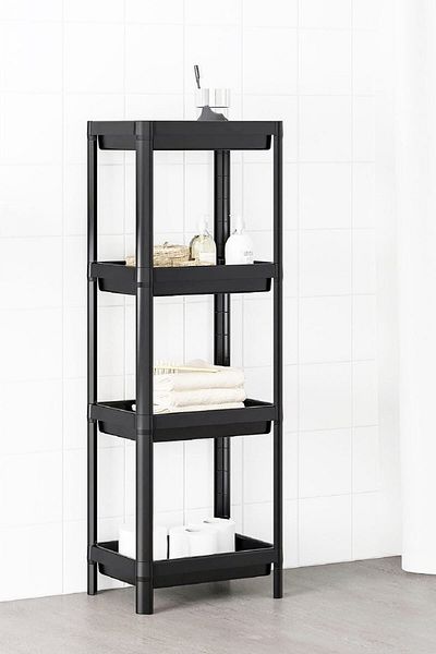 DEYHOME Vesken Raft de baie modern multifuncțional Raft pentru flori Balcon Organizator de bucătărie Negru
