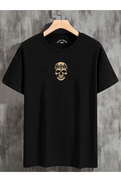 DEEPSENCE Μαύρο μπλουζάκι Unisex Oversize με μοτίβο Rose Skull