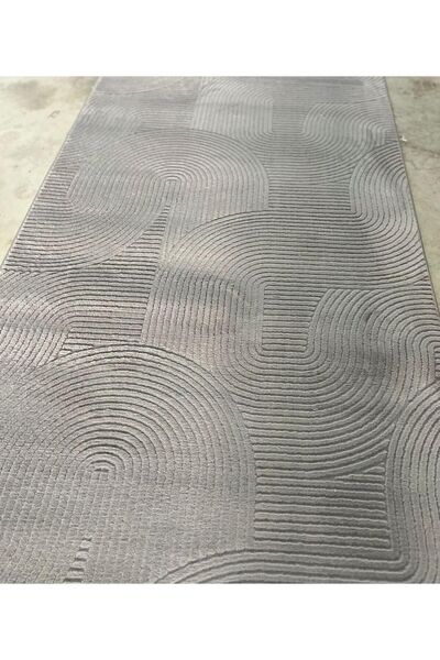 Merinos Rölyef Joy Gri Kaymaz Taban Kesme Halı Yolluk