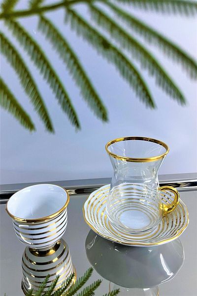 DECOSTYLE 18 PIECES GLASS CUP PORCELAIN PLATE AND PORCELAIN MIRRALI TEA SET