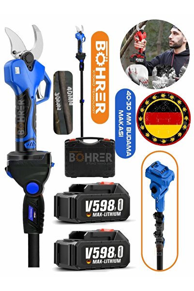 BÖHRER ALMAN KÖMÜRSÜZ DİJİTAL 3M UZATMA KOLLU 42MM PROFESYONEL AKÜLÜ BUDAMA BAĞ MAKASI